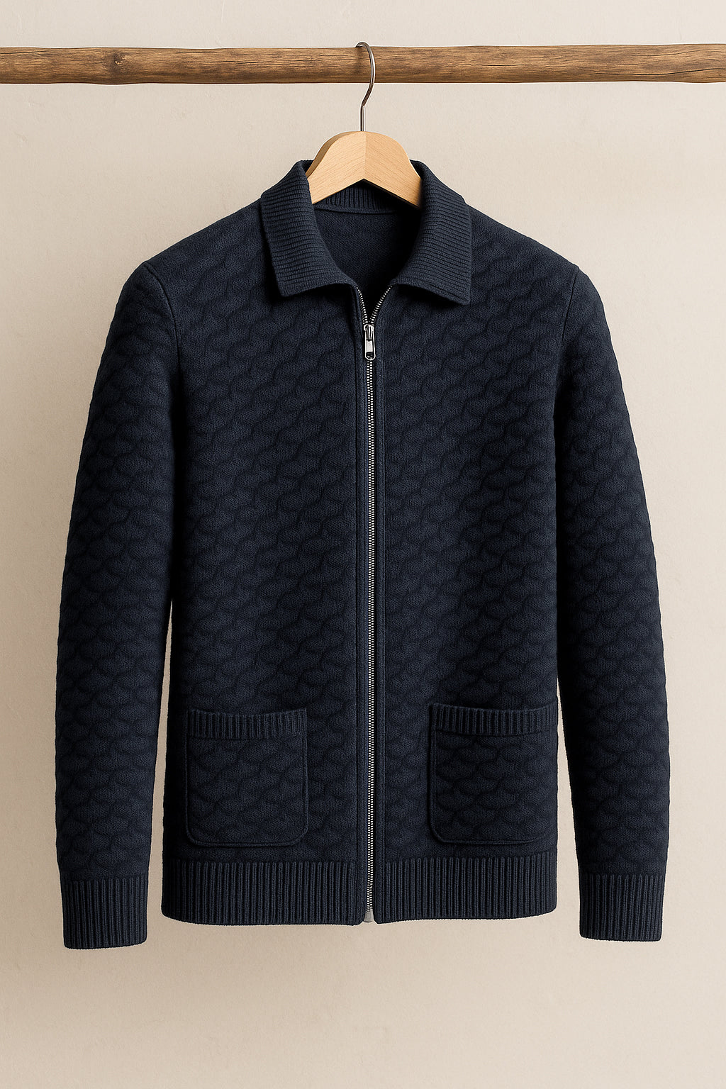 Maglione con cerniera  in calda e morbida lana misto alpaca - Maglia da uomo inverale  in tinta unita con zip - Lavorazione artigianale e Made in Italy