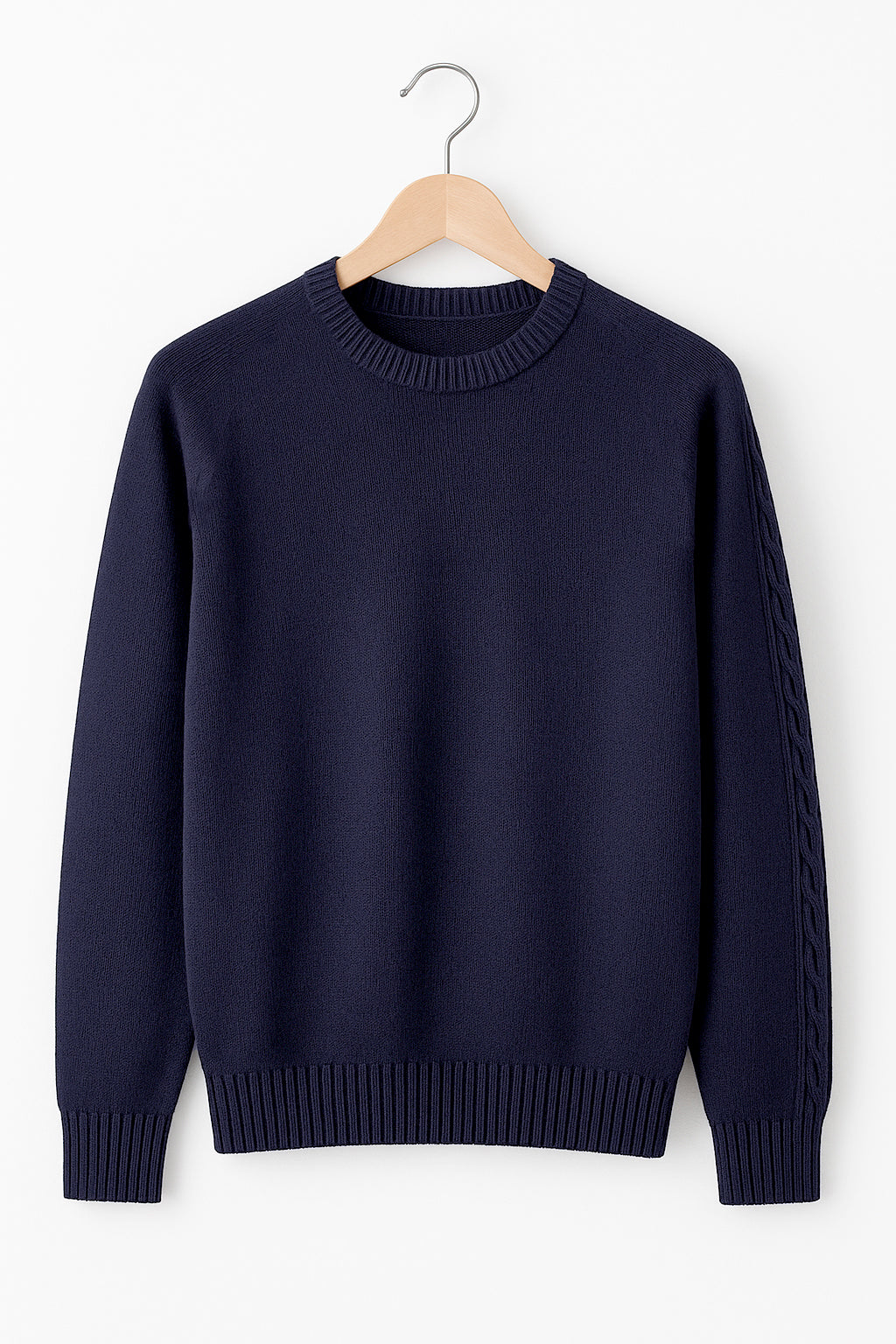 Maglione Girocollo in Calda e Morbida Lana - Maglia da Uomo in Tinta Unita con Fantasia a Treccia - Made in Italy