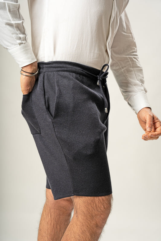 Bermuda Punto Milano in Cotone sartoriali - Pantaloni Corti a Tinta Unita - Elastico con Laccio in Vita - Made in Italy