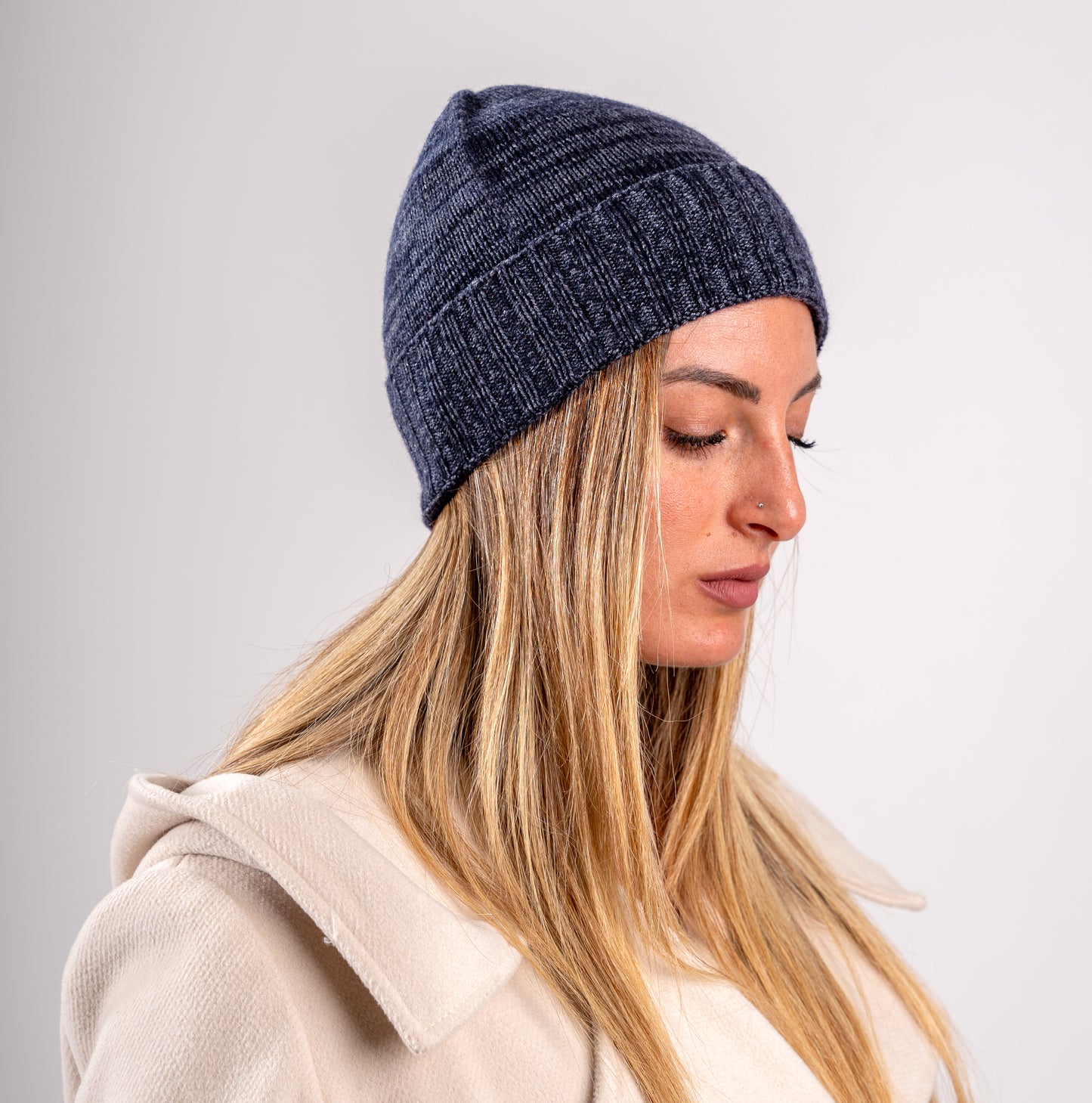 Cappello di Lana misto Cashmere  con Risvolti a Coste – Unisex - Made in Italy