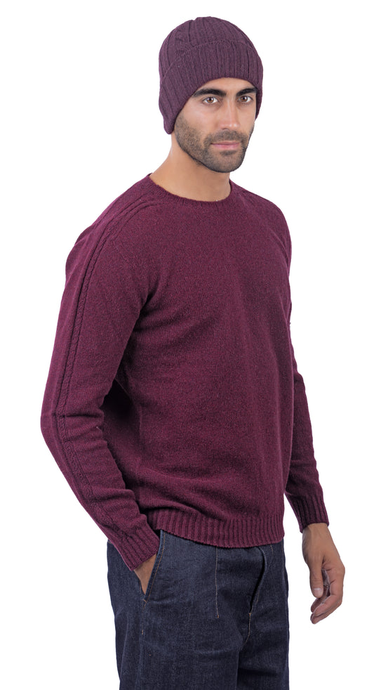Maglione Girocollo in Calda e Morbida Lana - Maglia da Uomo in Tinta Unita con Fantasia a Treccia - Made in Italy