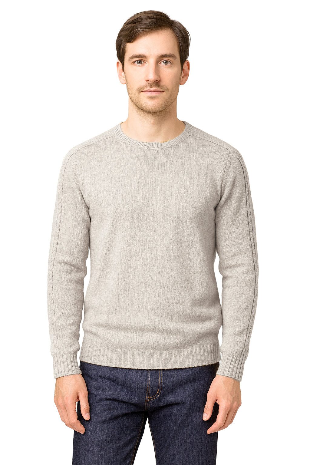 Maglione Girocollo in Calda e Morbida Lana - Maglia da Uomo in Tinta Unita con Fantasia a Treccia - Made in Italy