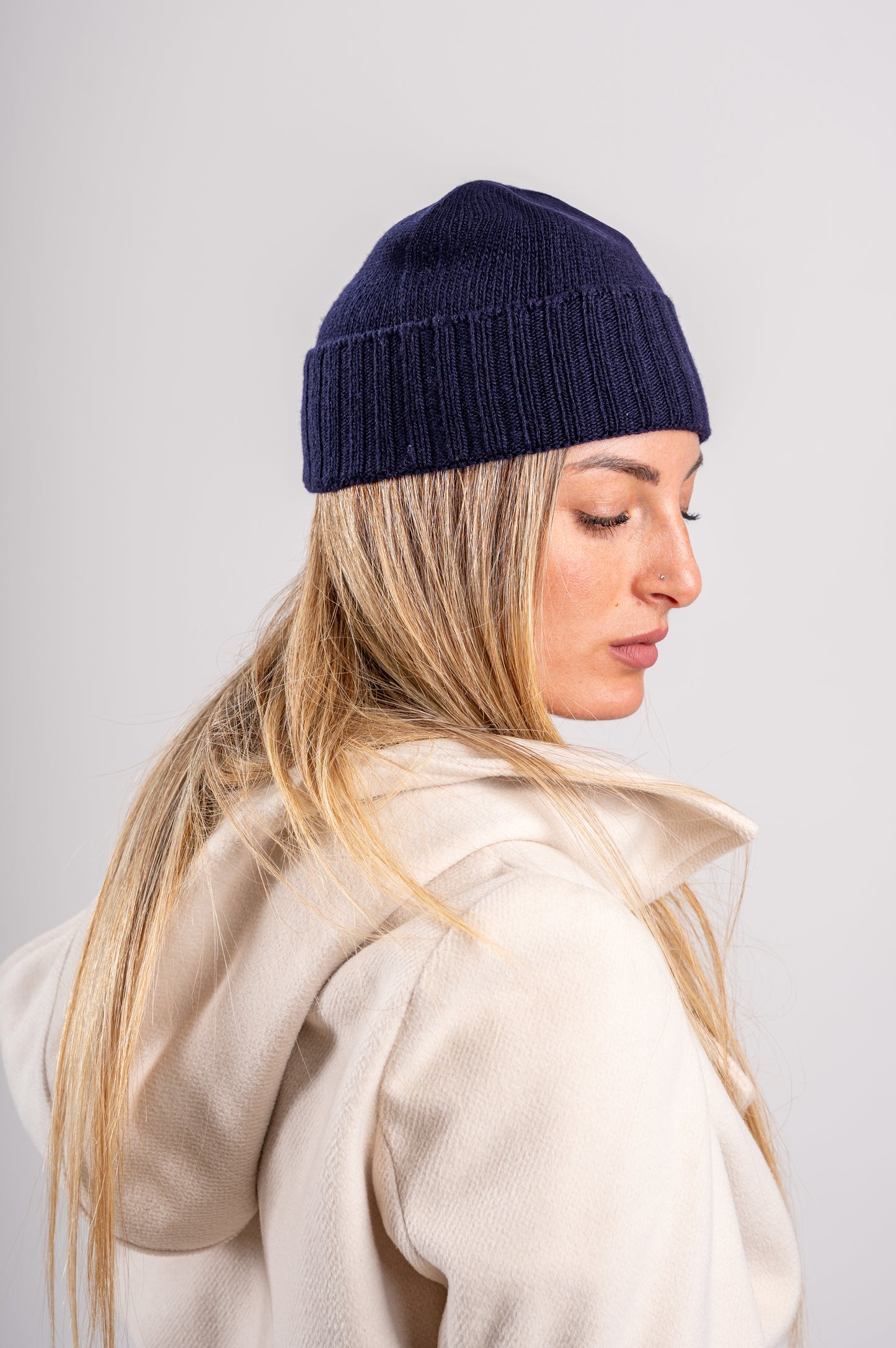 Cappello di Lana misto Cashmere  con Risvolti a Coste – Unisex - Made in Italy