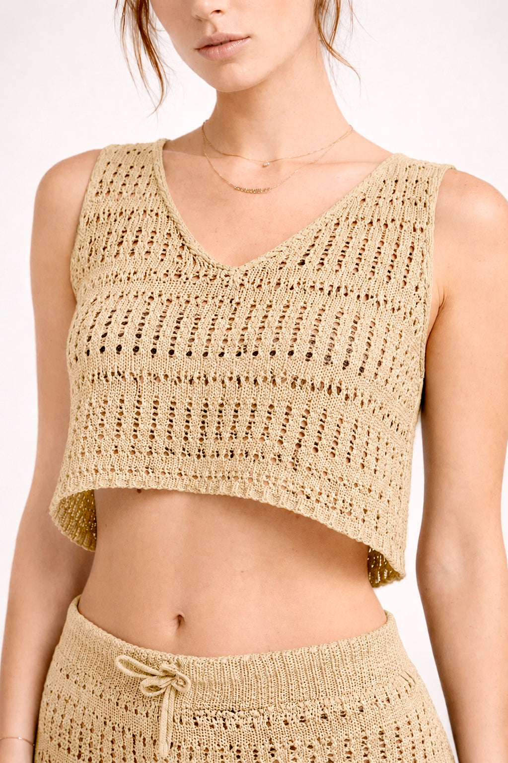 Set donna compreso di Top con scollo a V e gonna - abito due pezzi estivo stile uncinetto - Made in Italy - artigianale
