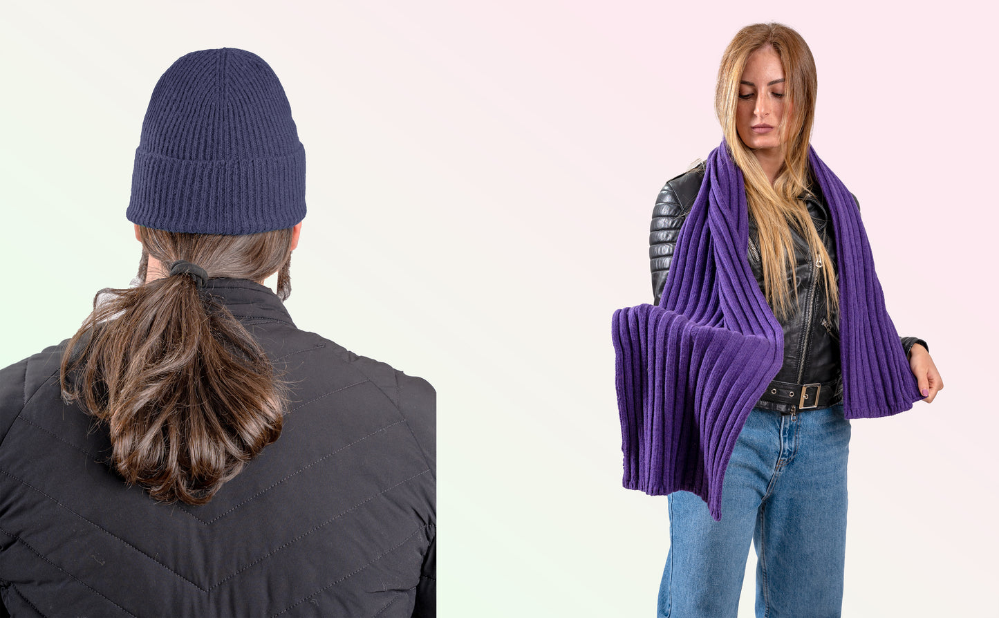 Box pura Lana: Cappello a coste 1X1 + Sciarpone a coste