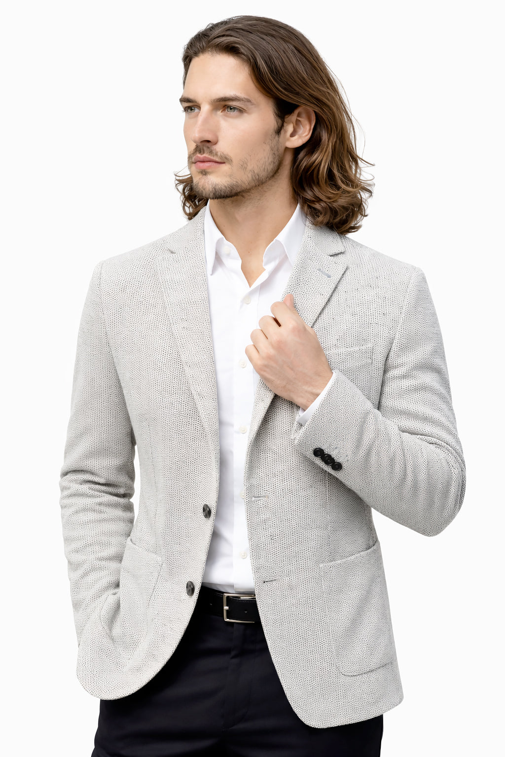 Blazer Uomo Elegante Casual in Cotone, Giacca Sartoriale Monopetto Due Bottoni Made in Italy con Tasche, Colore Cenere