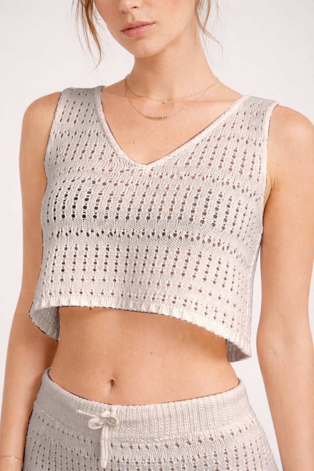 Set donna compreso di Top con scollo a V e gonna - abito due pezzi estivo stile uncinetto - Made in Italy - artigianale