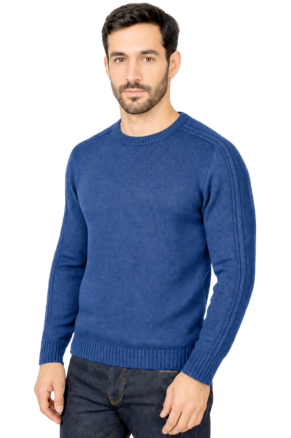 Maglione Girocollo in Calda e Morbida Lana - Maglia da Uomo in Tinta Unita con Fantasia a Treccia - Made in Italy