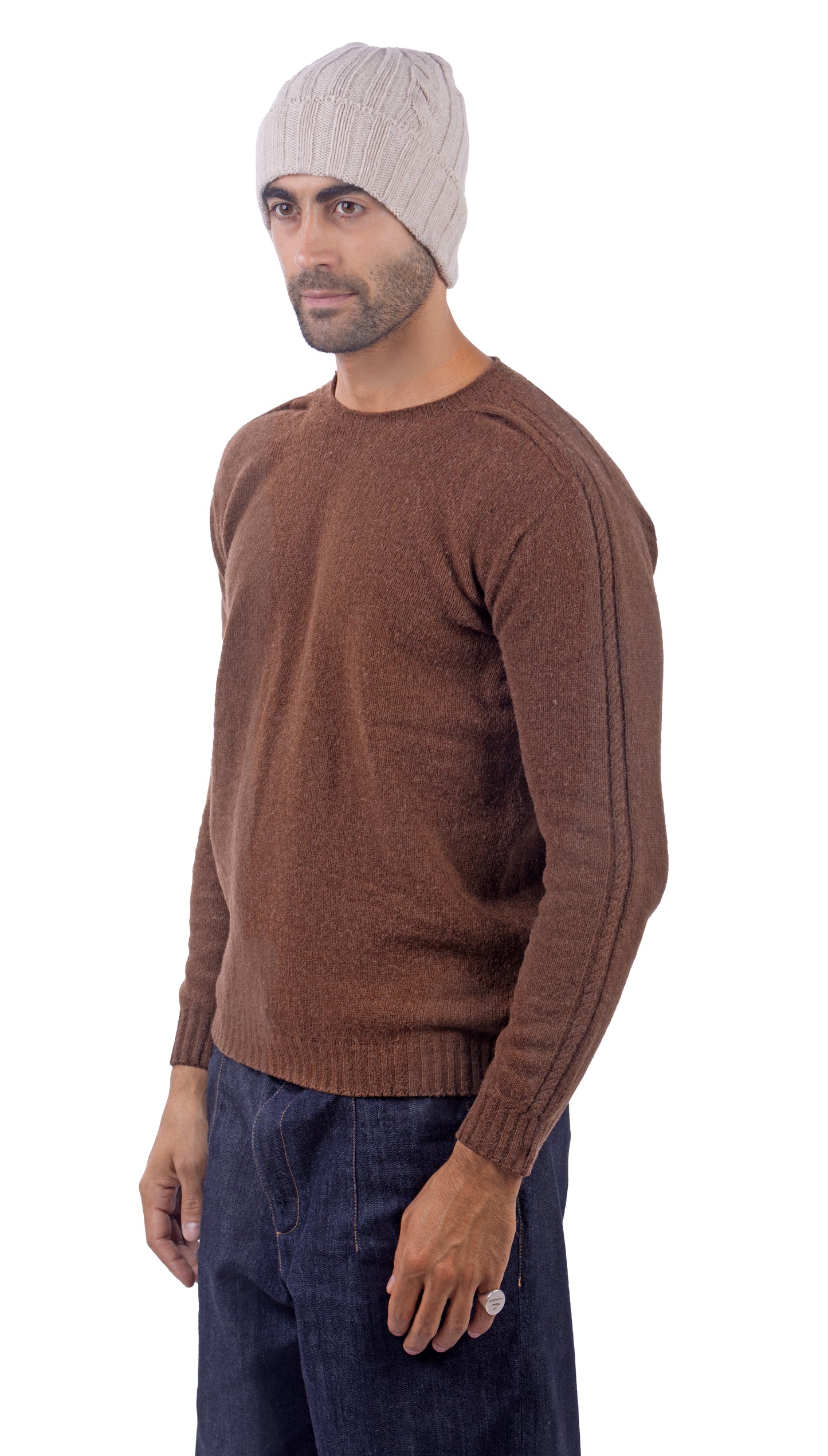 Maglione Girocollo in Calda e Morbida Lana - Maglia da Uomo in Tinta Unita con Fantasia a Treccia - Made in Italy