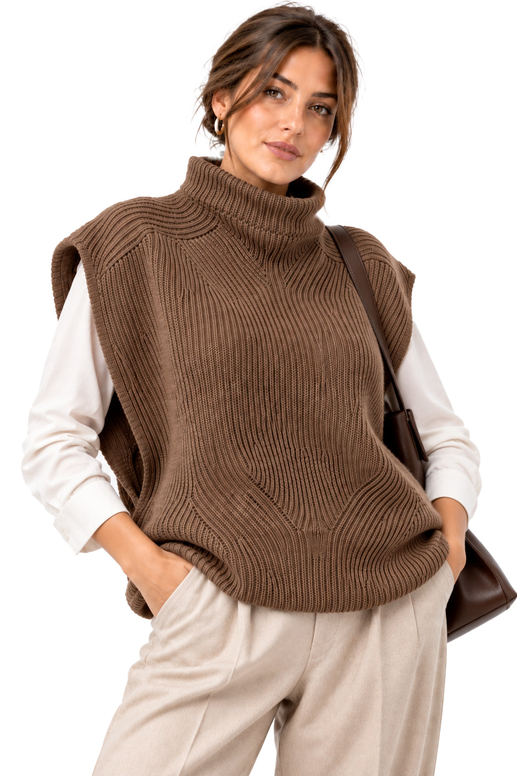 Smanicato Donna in Lana Made in Italy, Stile in Maglia Inglese con Collo Alto, Gilet Donna Invernale in Lana, Taglia Unica