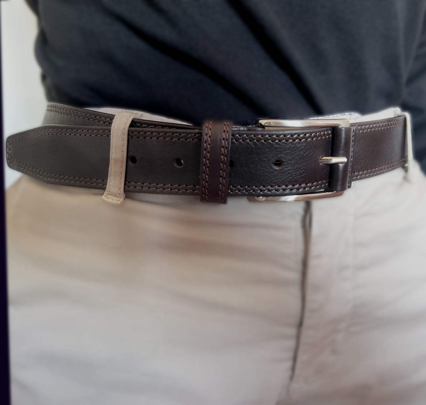Cintura Uomo in Pelle 110-130cm - Larghezza Regolare 35MM - Fibbia in Zama satinato - Artigianale - Made In Italy - Confezione regalo