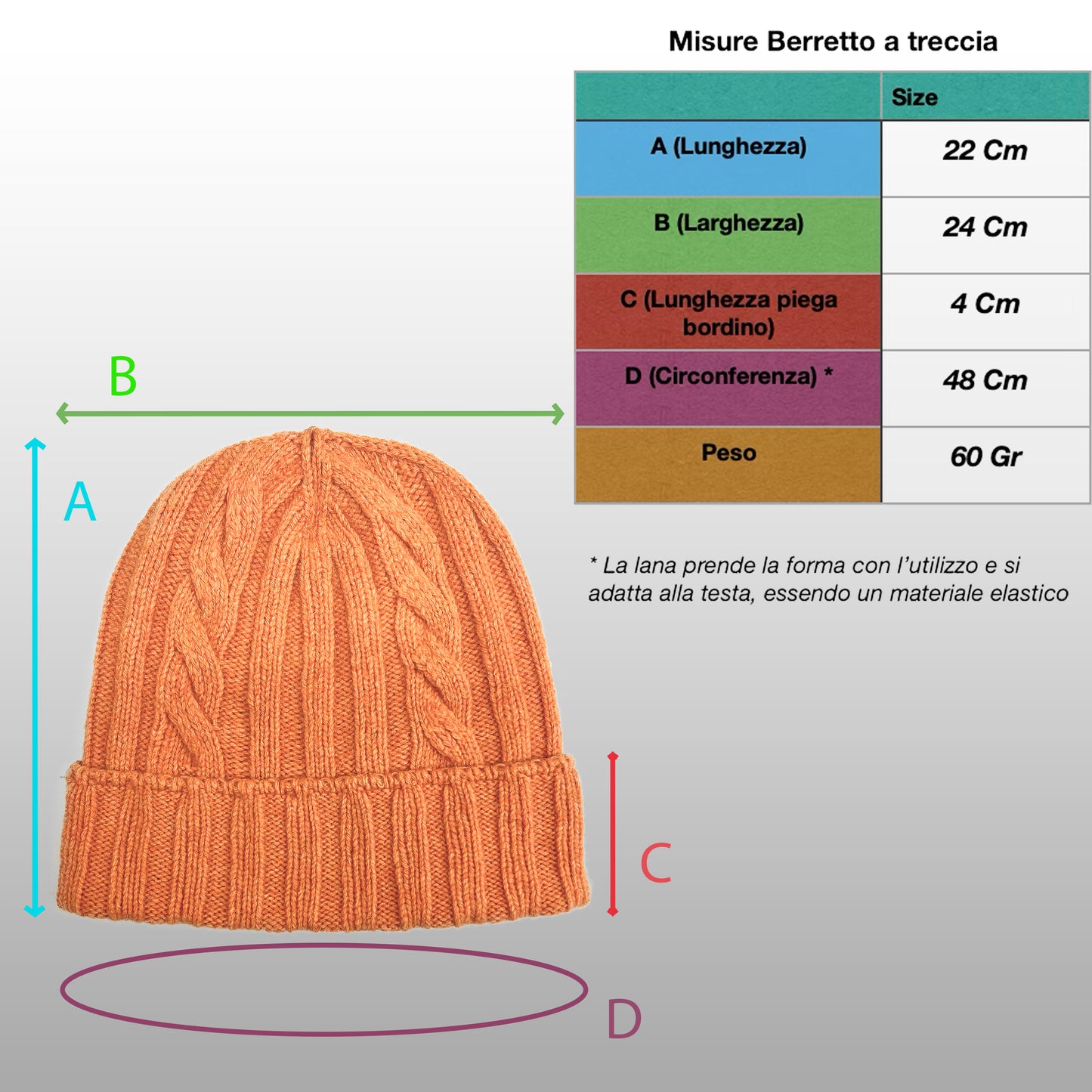 Cappello in Lana con Fantasia di Cucitura a Treccia - Unisex - Made in Italy