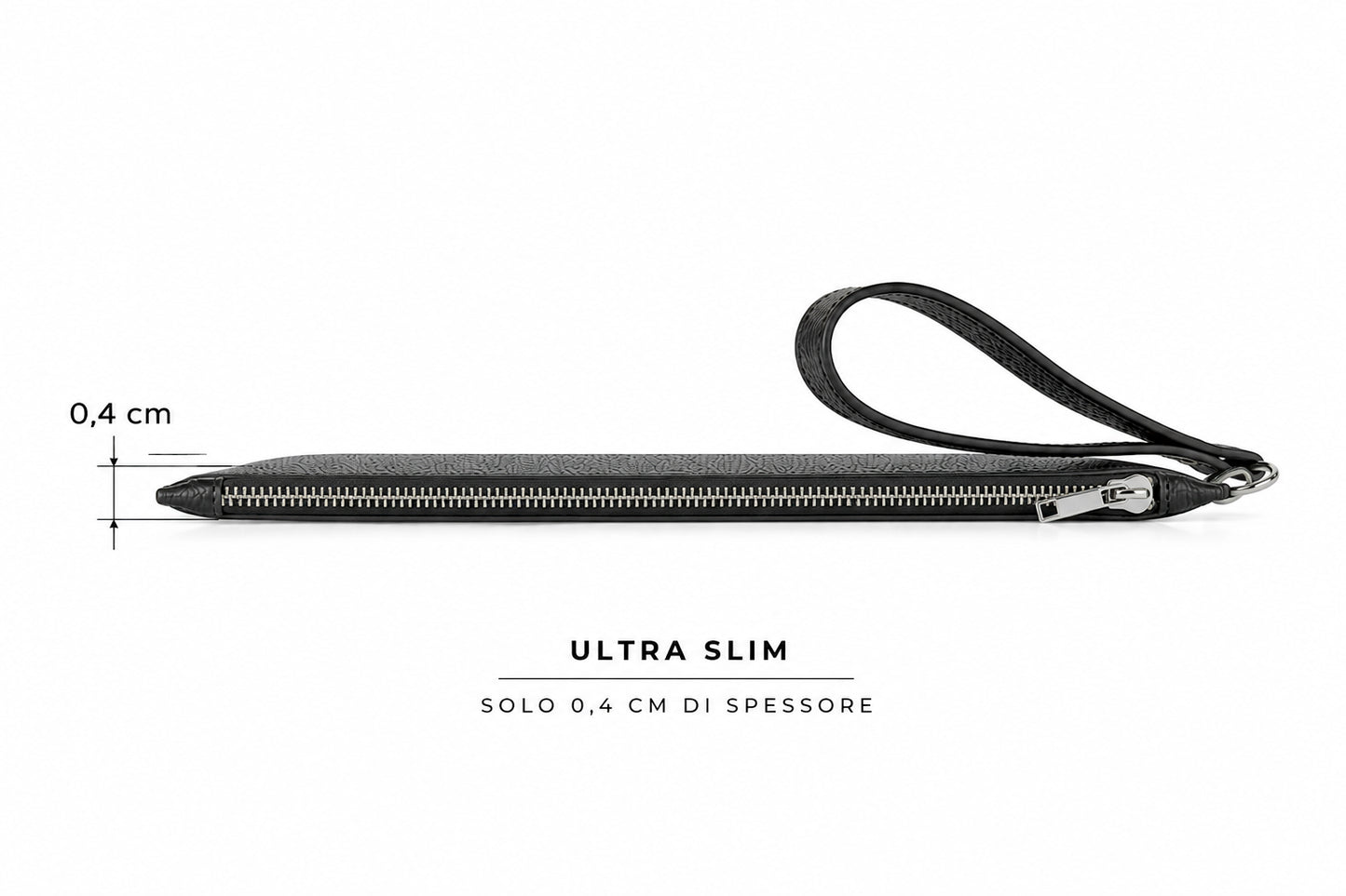 Pochette Uomo in Vera Pelle Made in Italy – Clutch Porta Documenti Slim 27 x 20 x 0,4 cm con Laccio Laterale e Zip in Metallo – Elegante Custodia Business