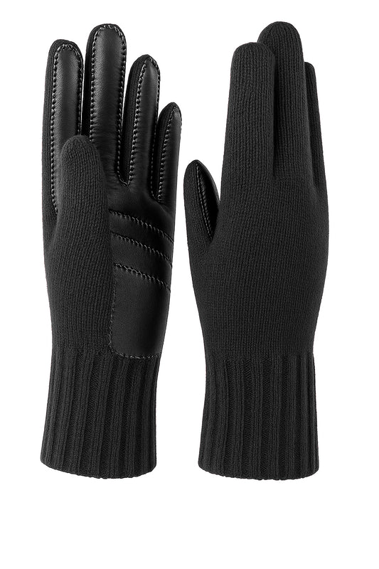 Guanti da donna in lana con palmo in pelle di nappa| Prodotto artigianale Made in Italy | Taglia unica