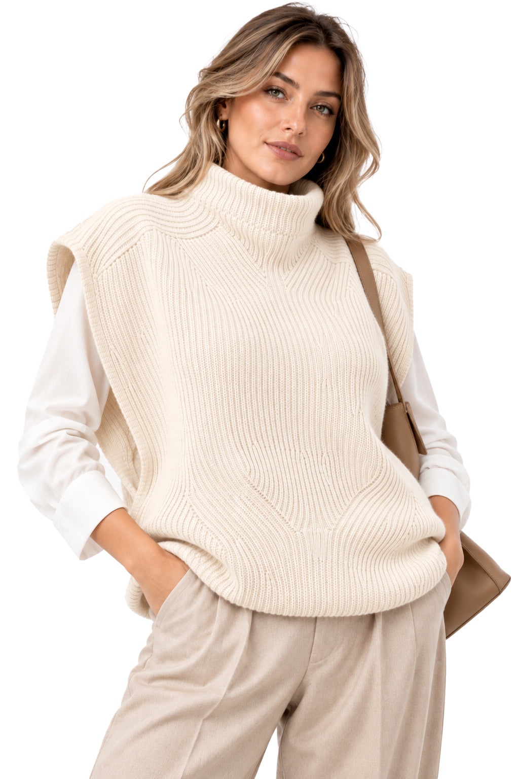 Smanicato Donna in Lana Made in Italy, Stile in Maglia Inglese con Collo Alto, Gilet Donna Invernale in Lana, Taglia Unica
