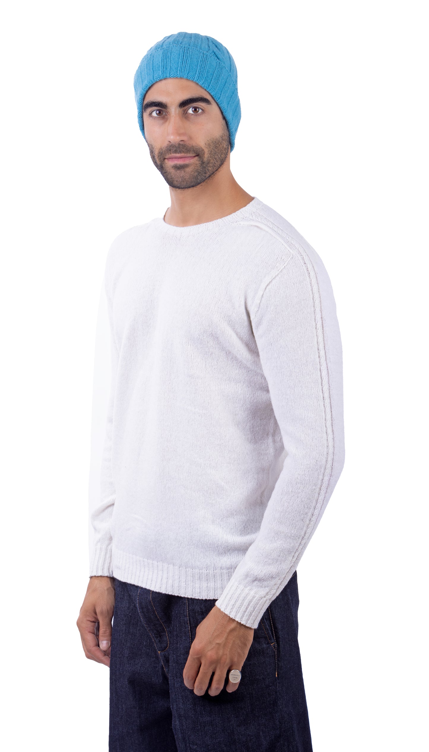 Maglione Girocollo in Calda e Morbida Lana - Maglia da Uomo in Tinta Unita con Fantasia a Treccia - Made in Italy