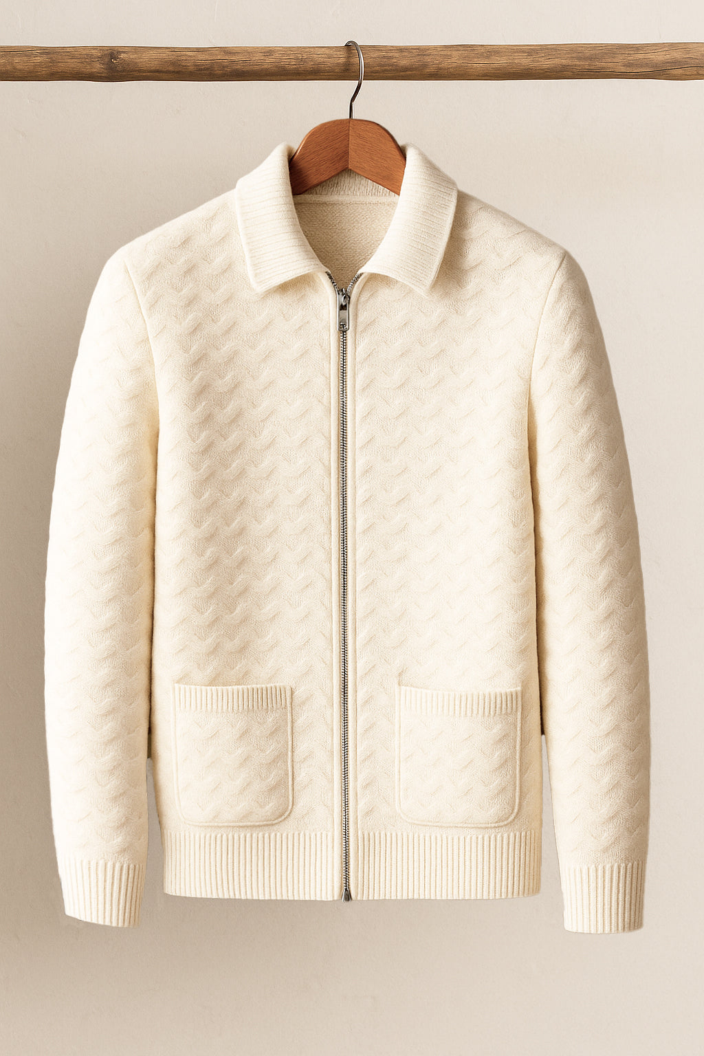 Maglione con cerniera  in calda e morbida lana misto alpaca - Maglia da uomo inverale  in tinta unita con zip - Lavorazione artigianale e Made in Italy