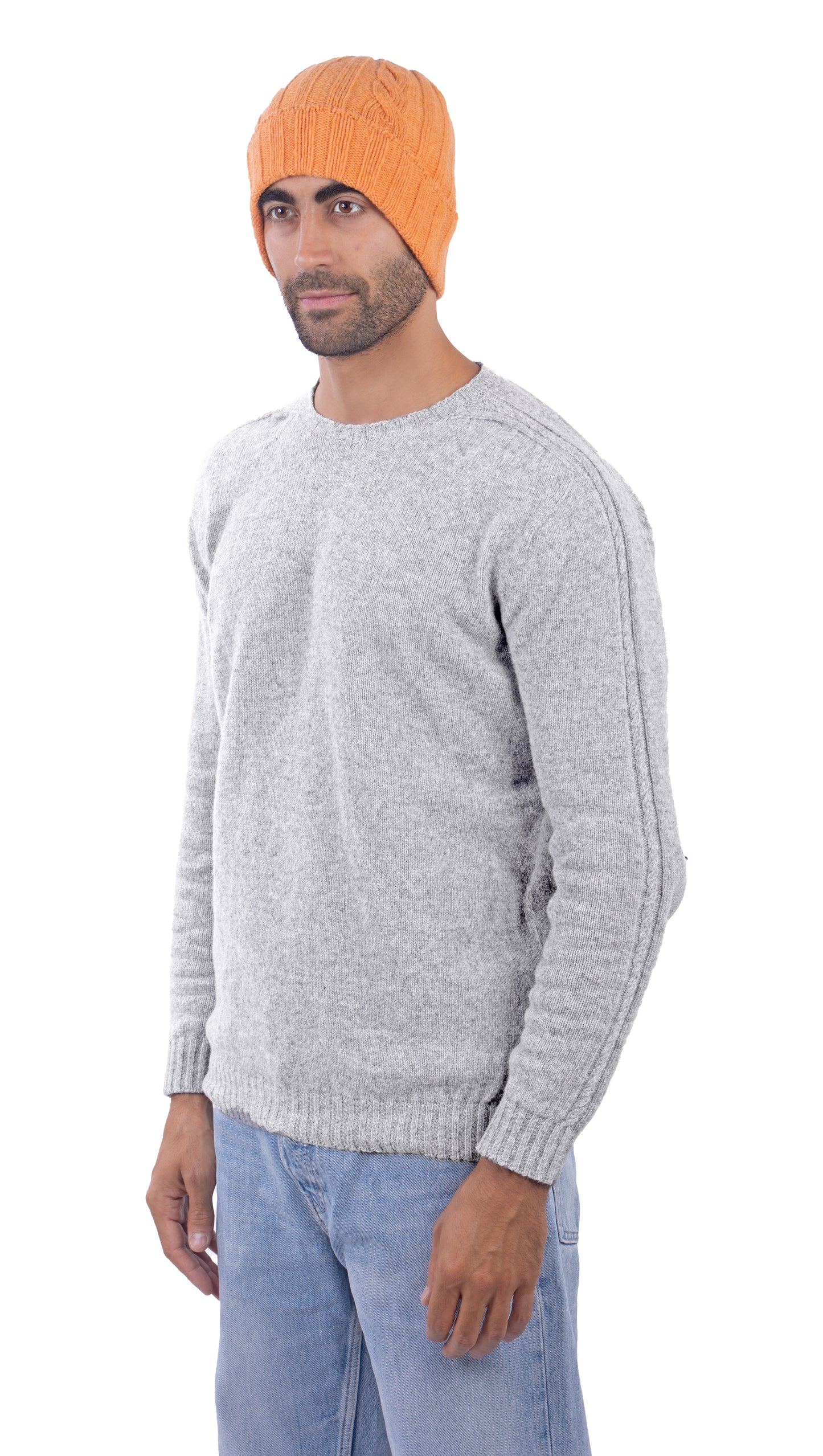 Maglione Girocollo in Calda e Morbida Lana - Maglia da Uomo in Tinta Unita con Fantasia a Treccia - Made in Italy
