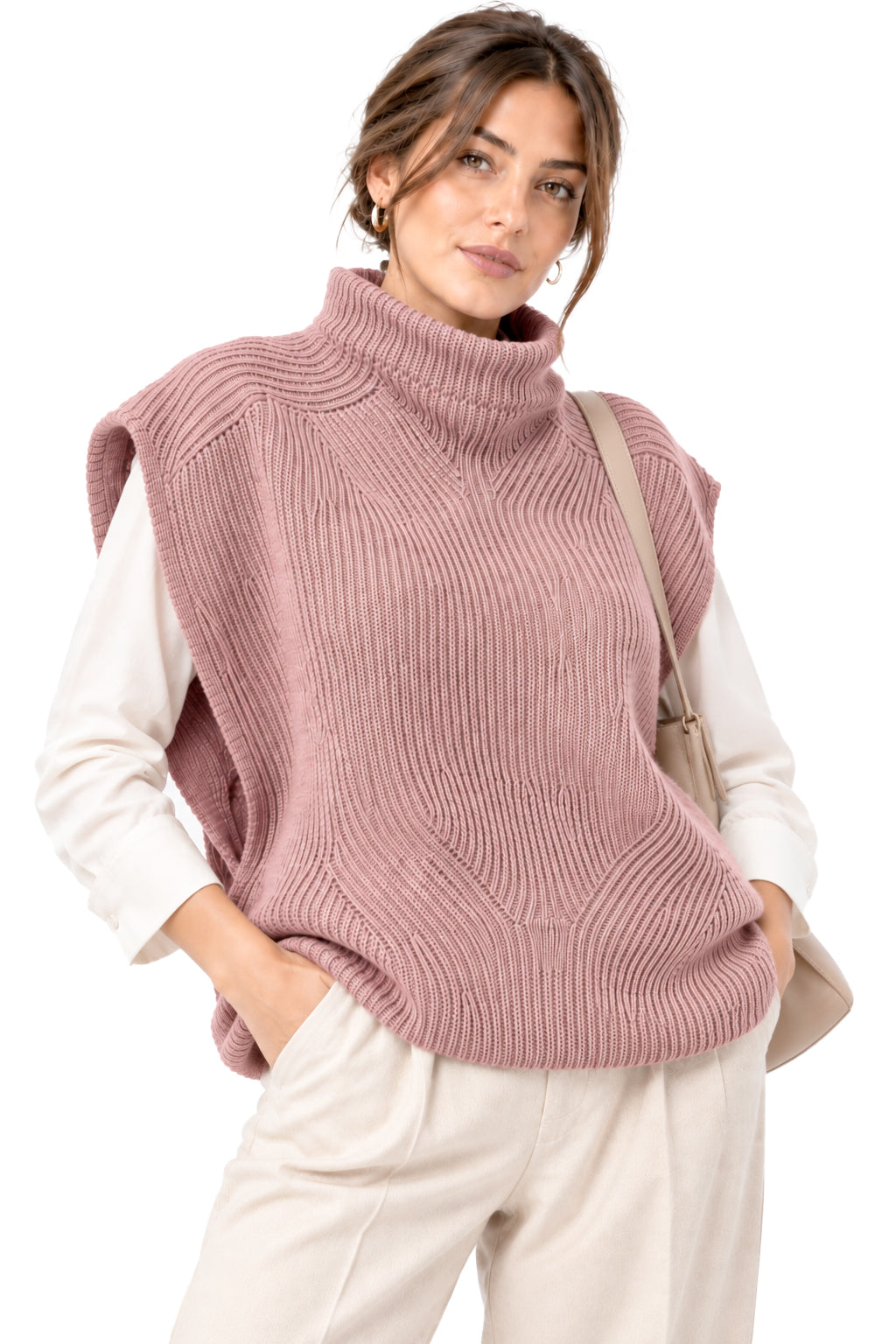 Smanicato Donna in Lana Made in Italy, Stile in Maglia Inglese con Collo Alto, Gilet Donna Invernale in Lana, Taglia Unica