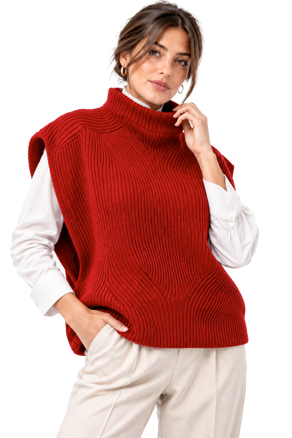 Smanicato Donna in Lana Made in Italy, Stile in Maglia Inglese con Collo Alto, Gilet Donna Invernale in Lana, Taglia Unica