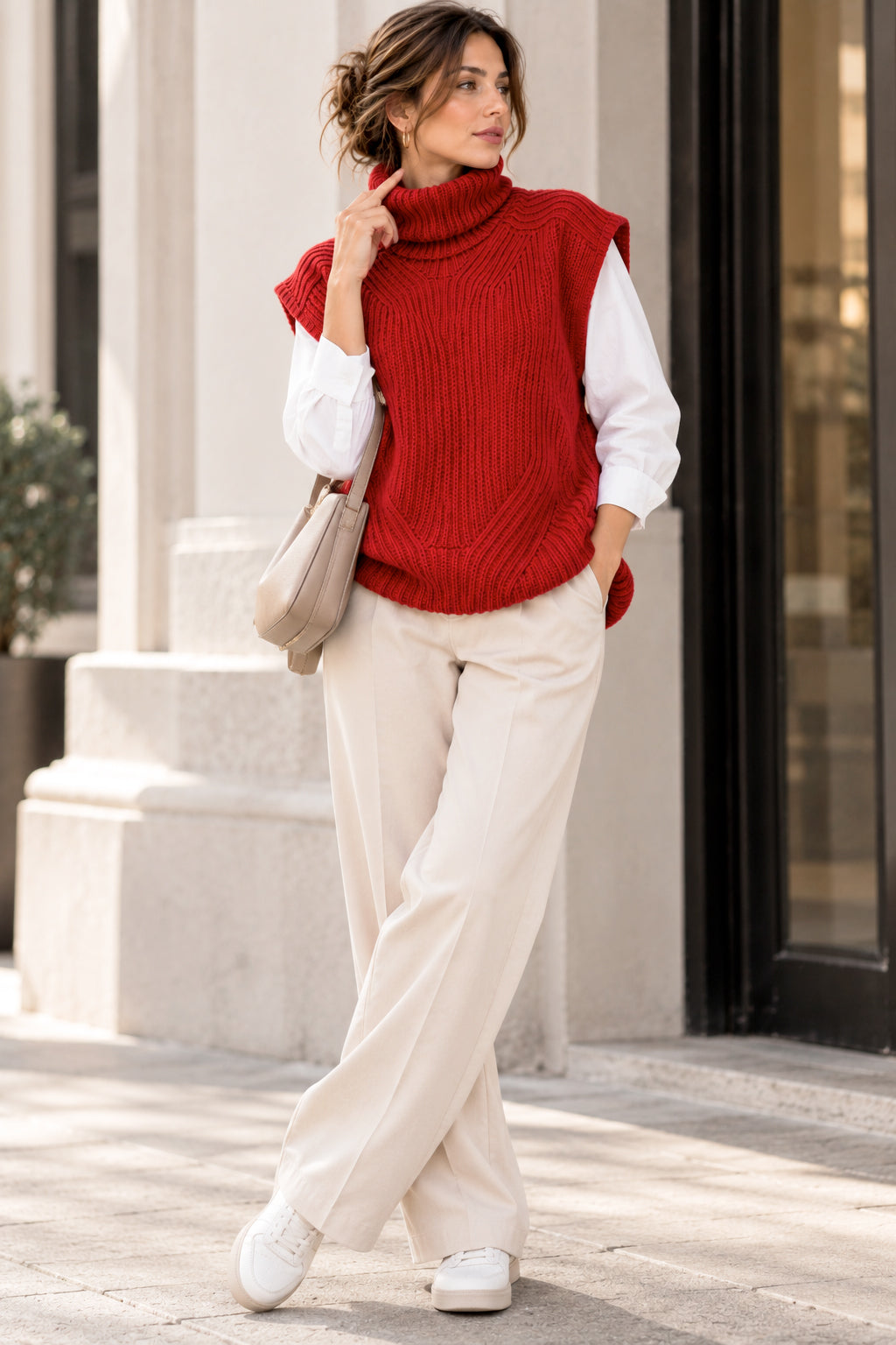 Smanicato Donna in Lana Made in Italy, Stile in Maglia Inglese con Collo Alto, Gilet Donna Invernale in Lana, Taglia Unica