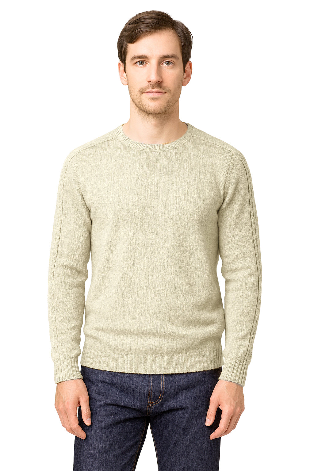 Maglione Girocollo in Calda e Morbida Lana - Maglia da Uomo in Tinta Unita con Fantasia a Treccia - Made in Italy