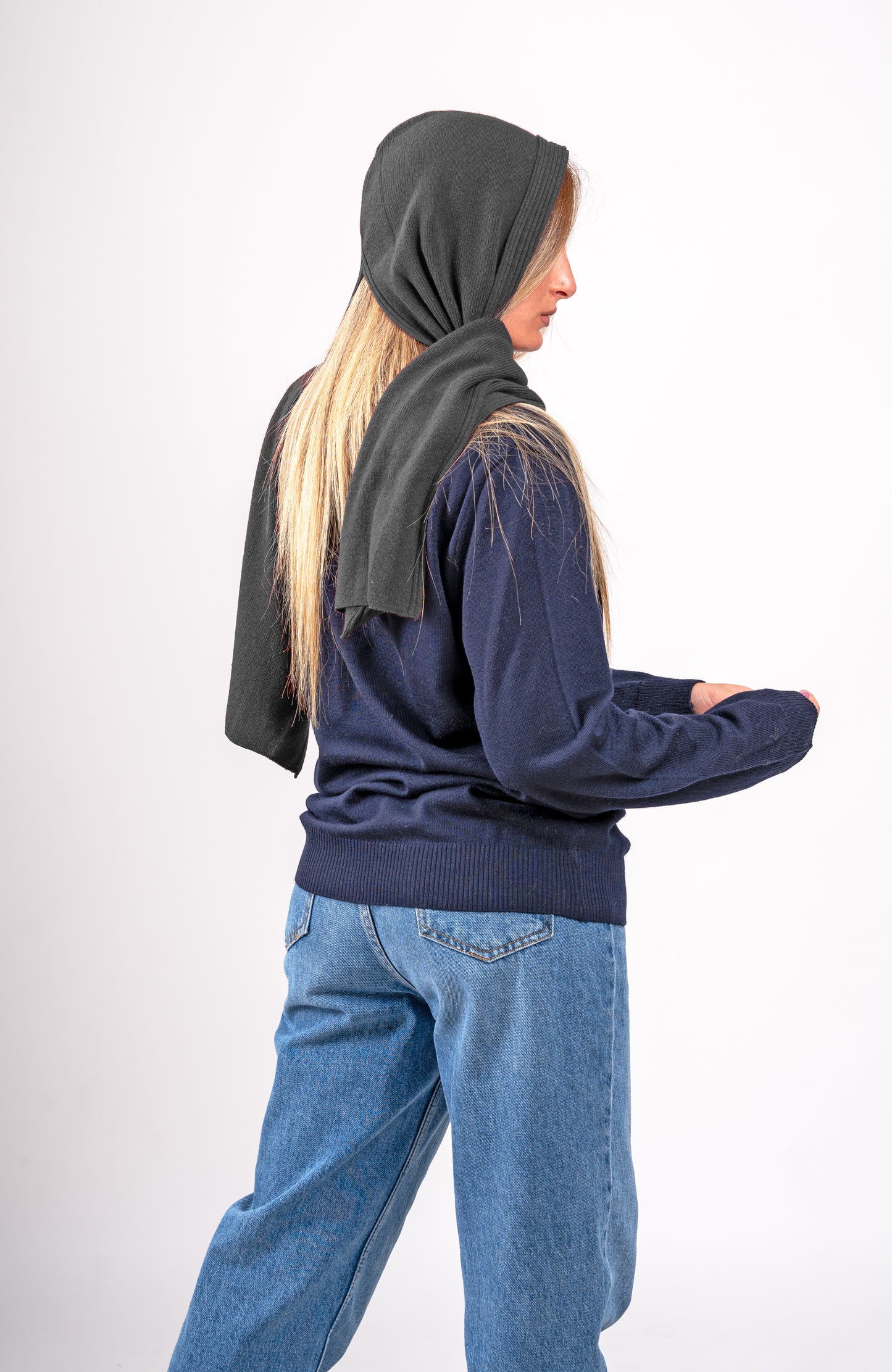 Sciarpa con cappuccio per donna o ragazza - in lana misto angora - Made in Italy