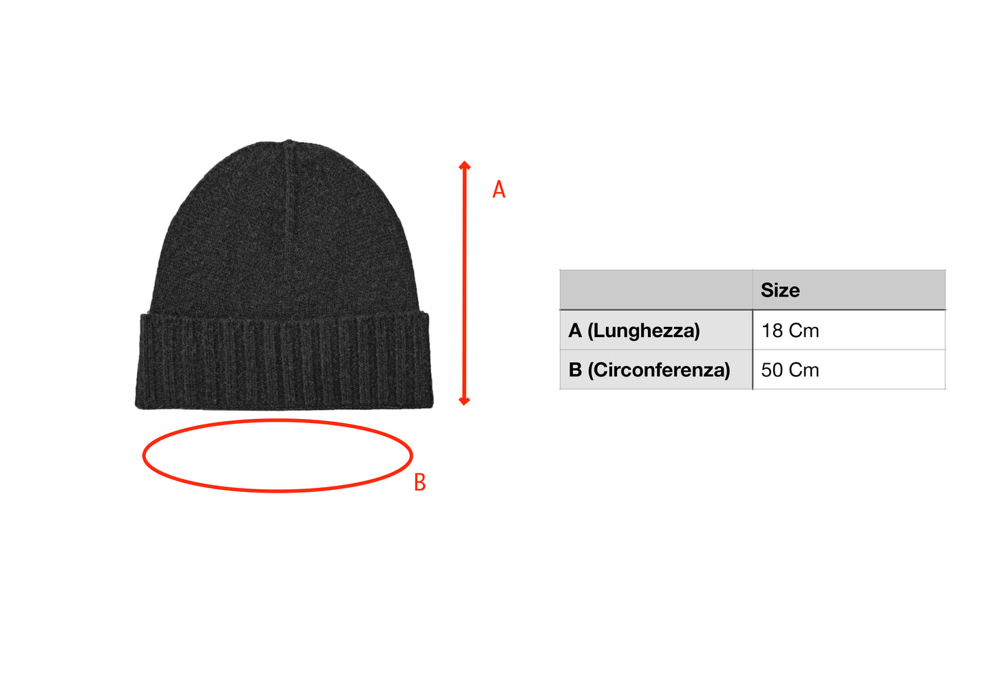 Cappello di Lana misto Cashmere  con Risvolti a Coste – Unisex - Made in Italy