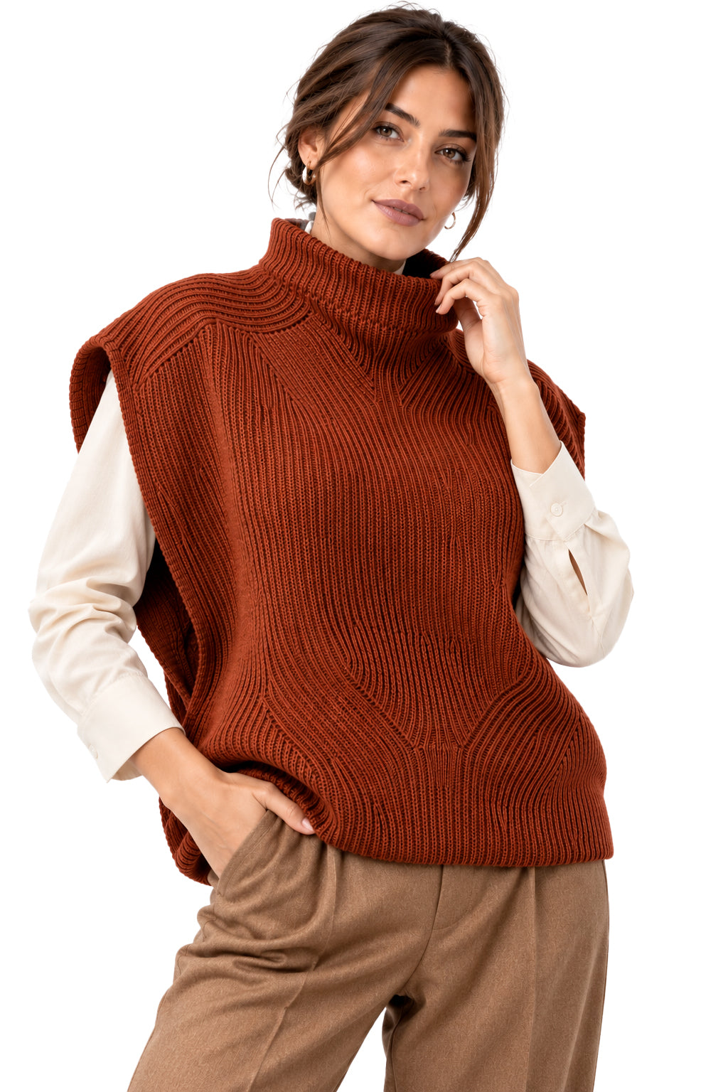 Smanicato Donna in Lana Made in Italy, Stile in Maglia Inglese con Collo Alto, Gilet Donna Invernale in Lana, Taglia Unica