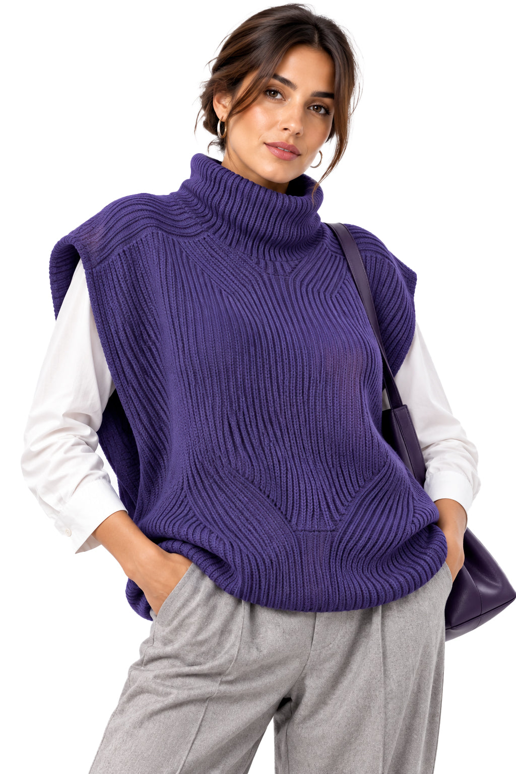Smanicato Donna in Lana Made in Italy, Stile in Maglia Inglese con Collo Alto, Gilet Donna Invernale in Lana, Taglia Unica