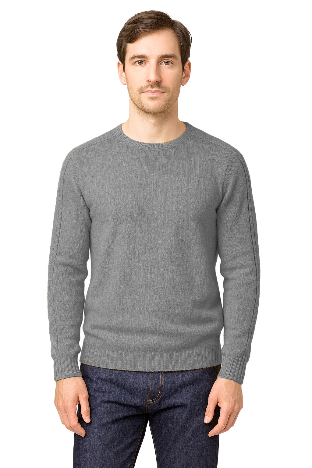 Maglione Girocollo in Calda e Morbida Lana - Maglia da Uomo in Tinta Unita con Fantasia a Treccia - Made in Italy