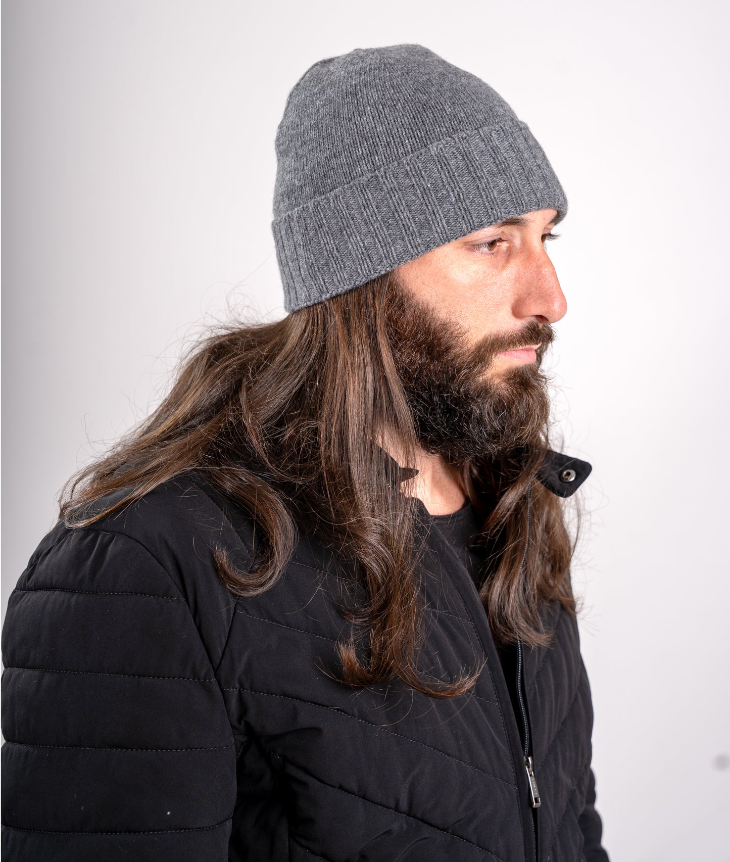 Cappello di Lana misto Cashmere  con Risvolti a Coste – Unisex - Made in Italy