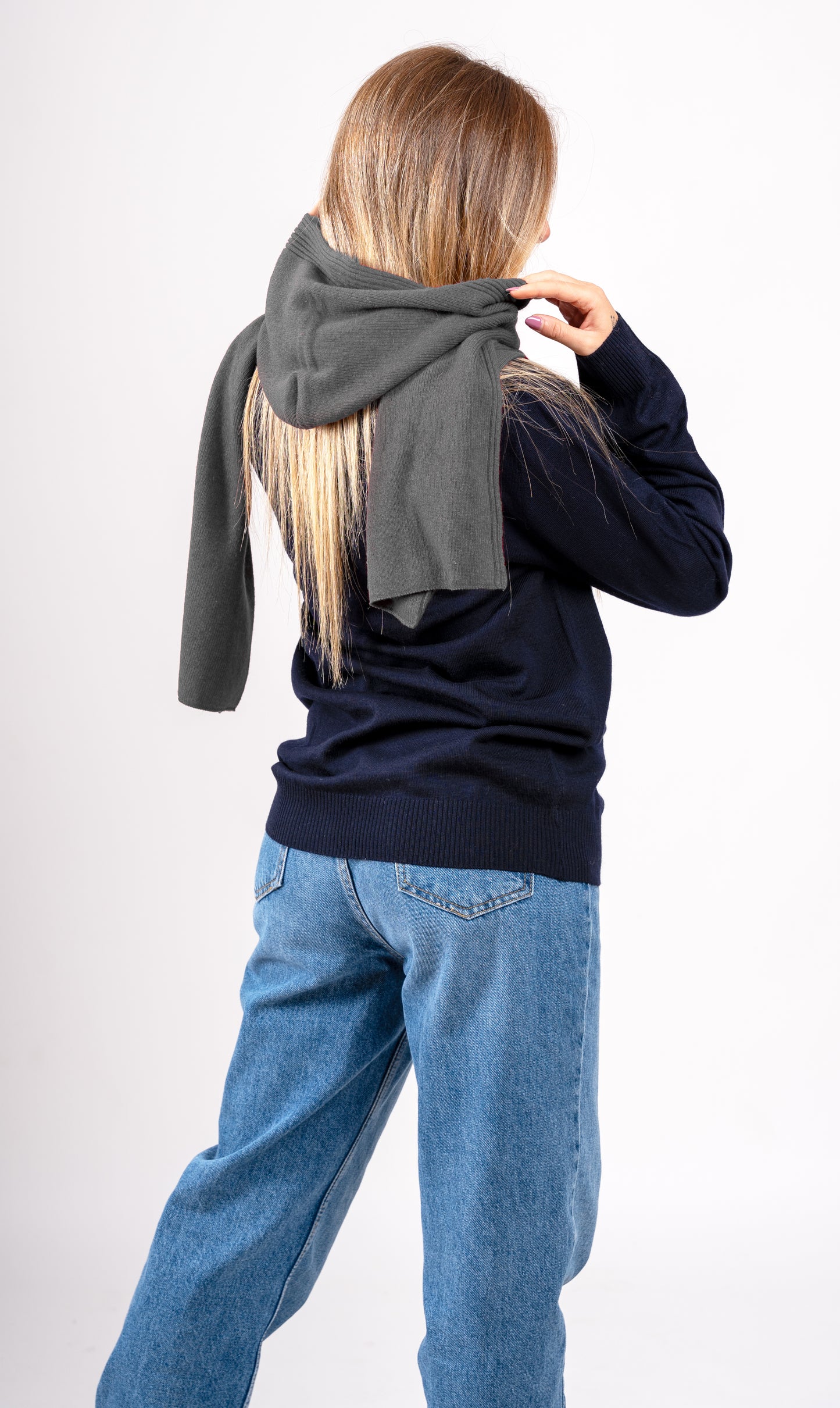 Sciarpa con cappuccio per donna o ragazza - in lana misto angora - Made in Italy